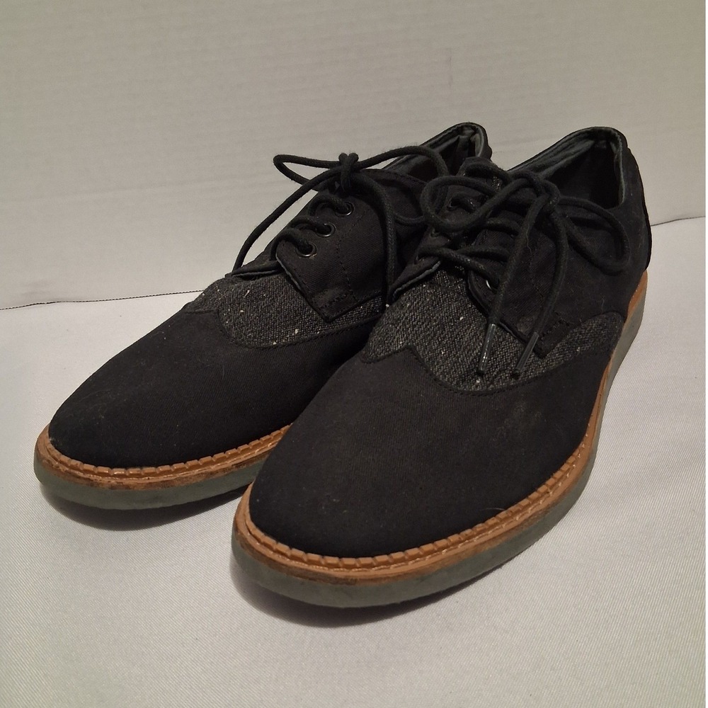 TOMS Mens Black Oxford Brogue Wingtip Shoes M 9.5 Casual Dress Lace Up